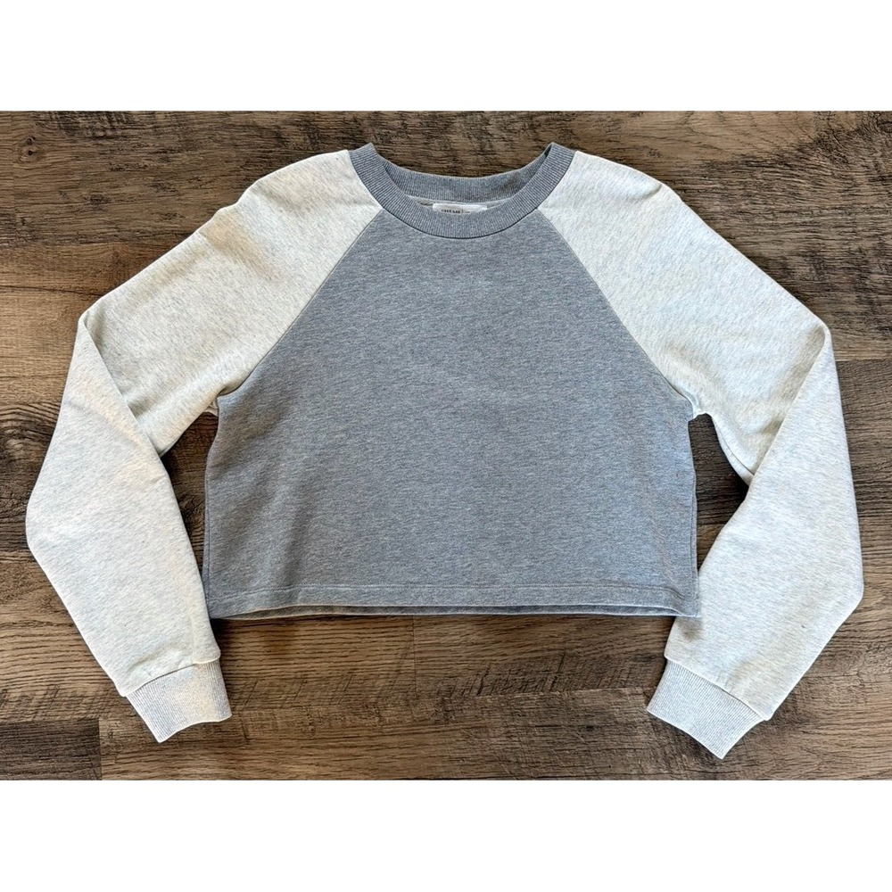 Grey Lab Colorblock Cropped Sweatshirt Small Grey Cream Raglan Sleeve Athleisure